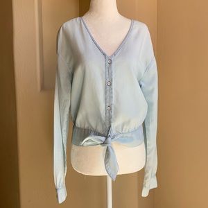 Cloth & Stone Denim Tie Crop Top - M